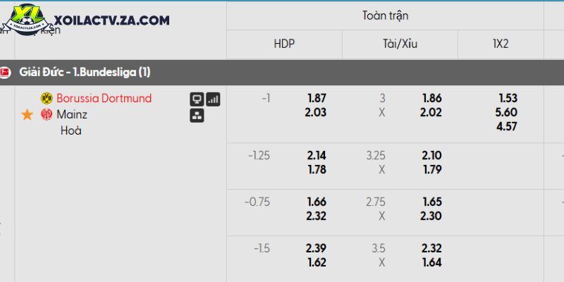 Tỷ lệ kèo Dortmund vs Mainz